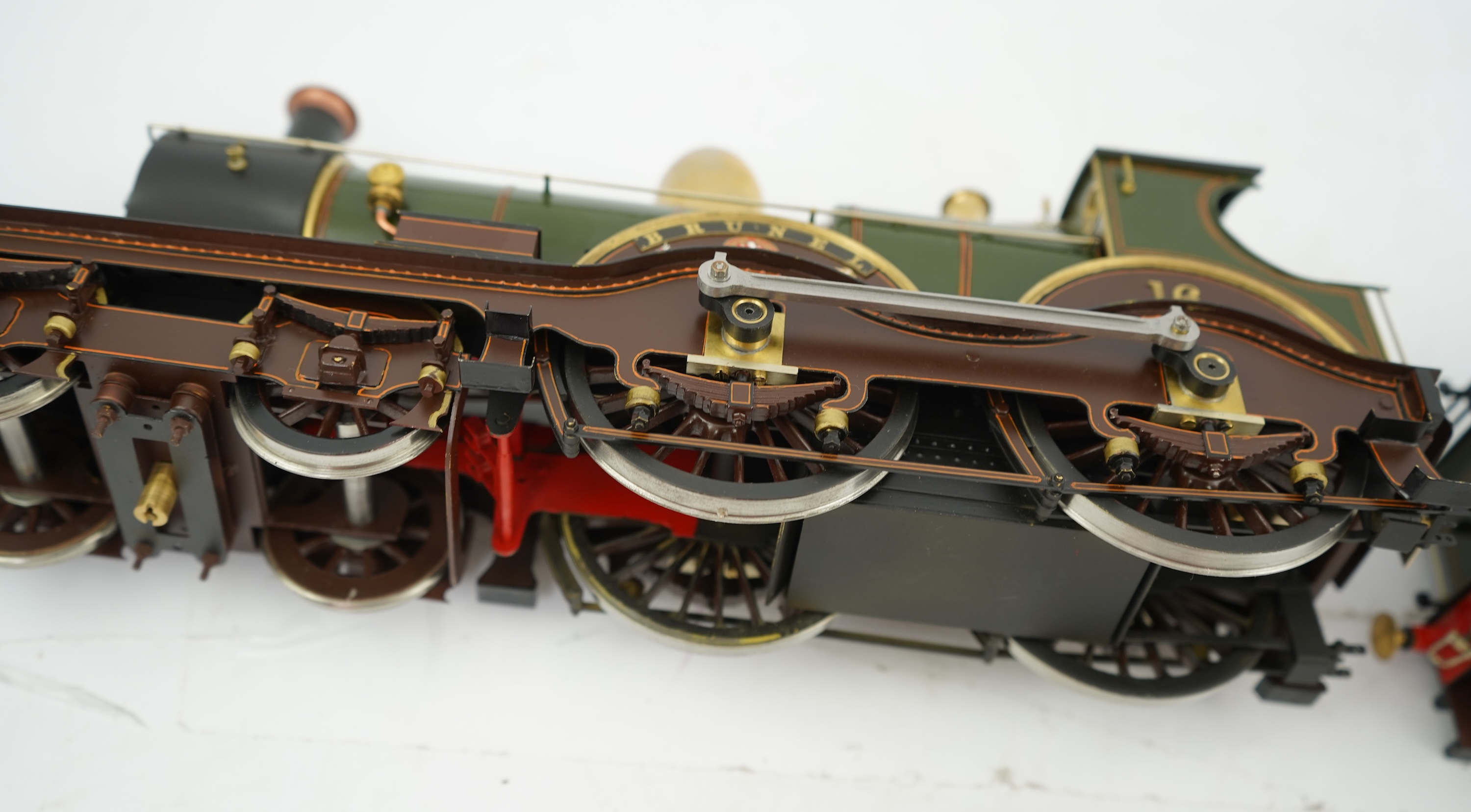 A Gauge One model of GWR Armstrong Class, Brunel 16, 4-4-0 tender locomotive, constructed, painted and lined to a very high standard and left unpowered to allow room for the detailed fire box.